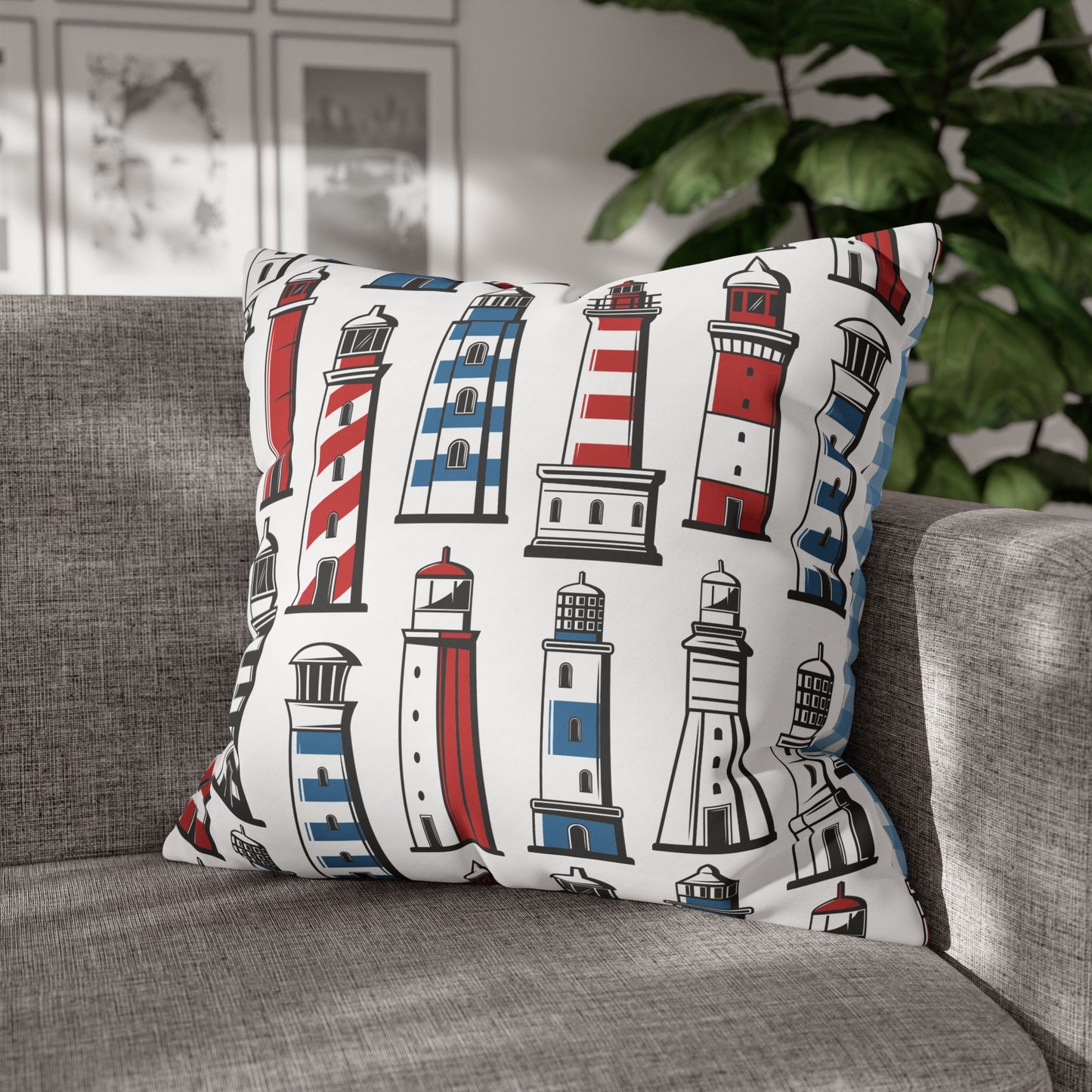 Nautical Lighthouse Pillowcase, Coastal Decor, Beach House Gift, Modern Home Accent, Summer Vibes, Vacation Theme