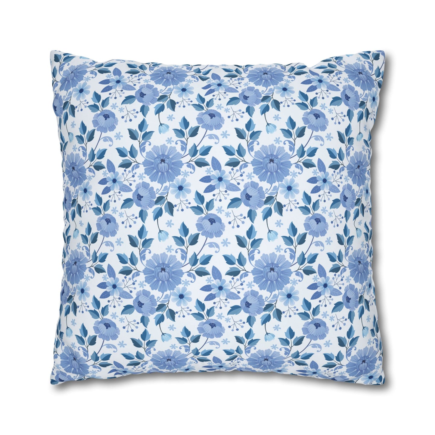 Floral Print Throw Pillowcase, Cozy Home Decor, Gift for Her, Accent Cushions, Living Room Comfort, Wedding Gift, Blue Flower Cushion