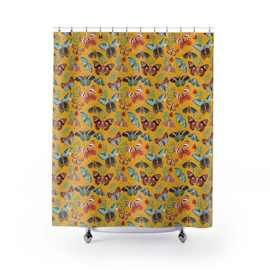 Colorful Butterfly Shower Curtain, Bright Bathroom Decor, Nature-Inspired Gift, Spring Vibes, Boho Bathroom Design, Home Decor - Yellow
