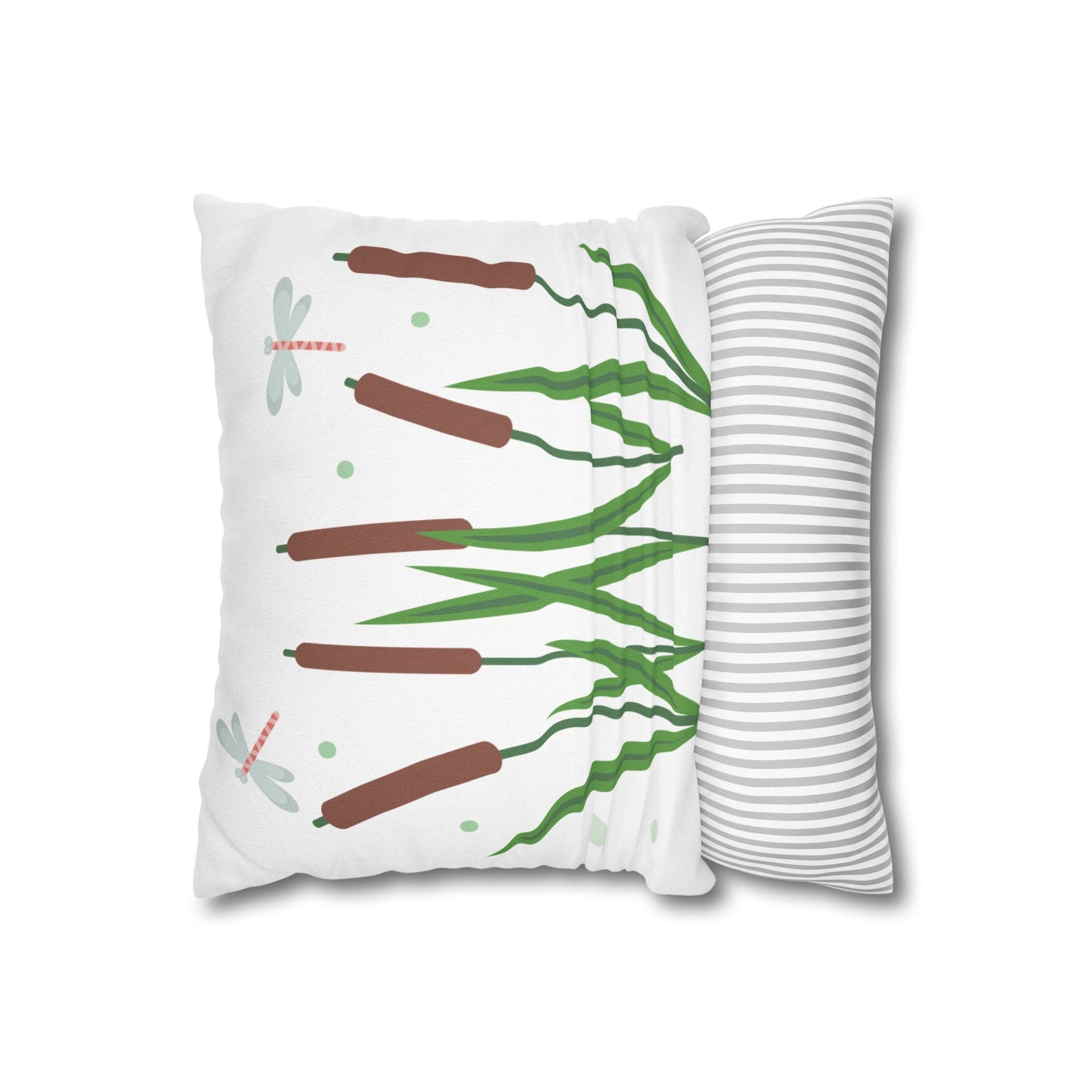 Nature-Inspired Dragonflies and Cattails Square Pillowcase, Cozy Decorative Cushion Cover for Home, Botanical Decor, Gift for Nature Lovers, Stylish Throw Pillow
