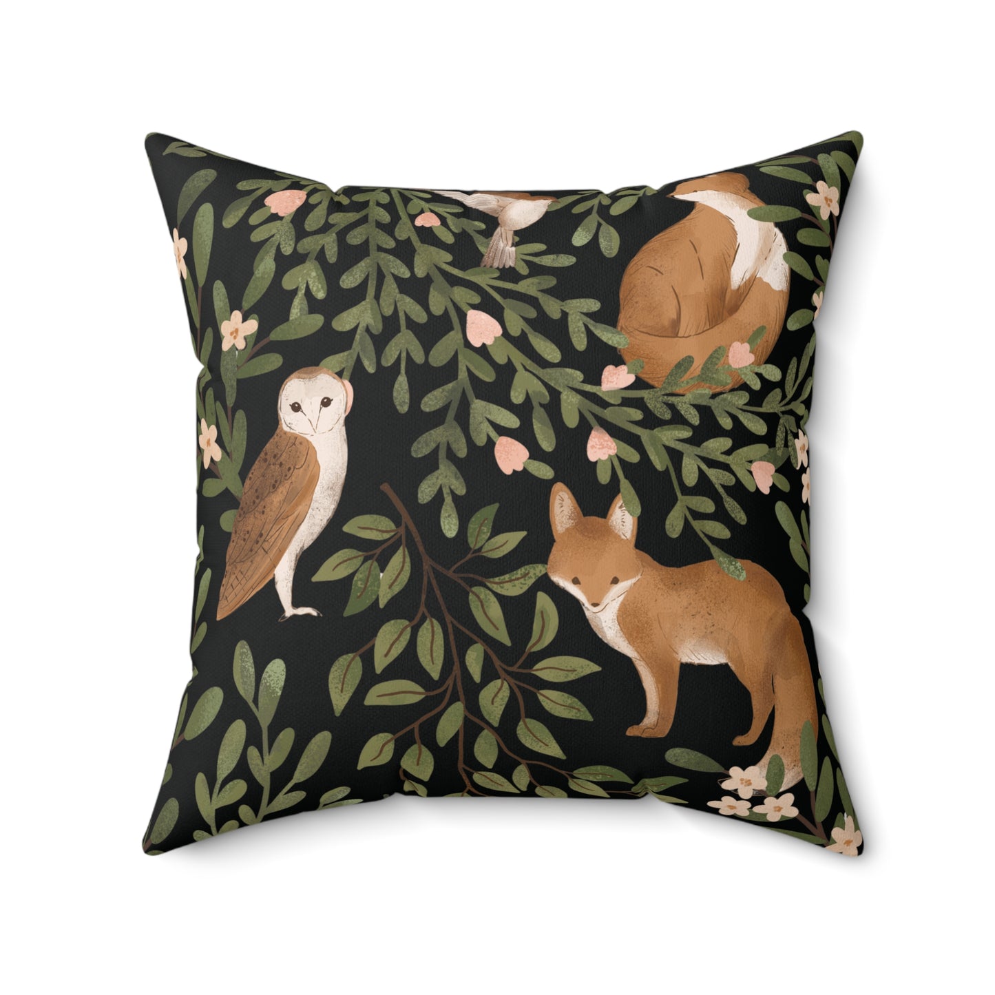 Little Fox & Owl – Woodland Charm of Spun Polyester Square Pillow