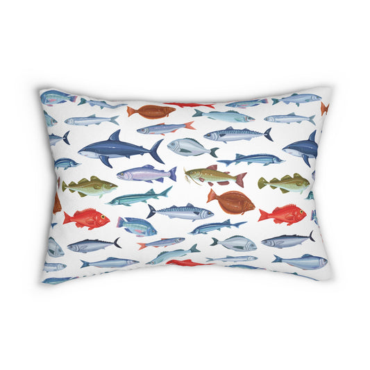 Colorful Fish Design Lumbar Pillow, Decorative Throw Pillow, Coastal Home Decor, Nautical Gift, Summer Vibes, Beach House Accessory