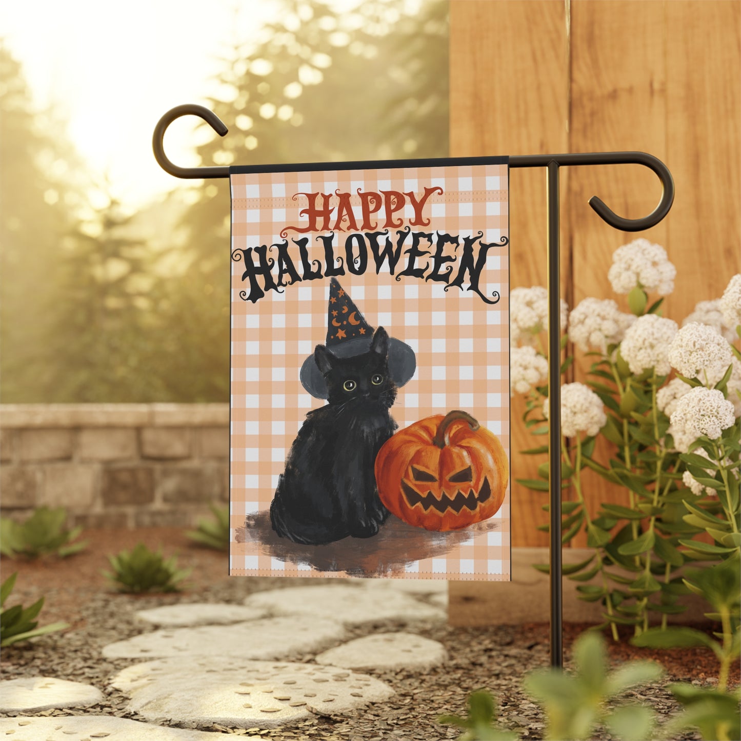 Halloween Garden Banner, Decorative Outdoor Flag, Seasonal Home Decor, Black Cat & Pumpkin Design, Fall Festivities