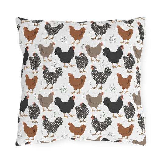 Chickens & Plaid Outdoor Pillows