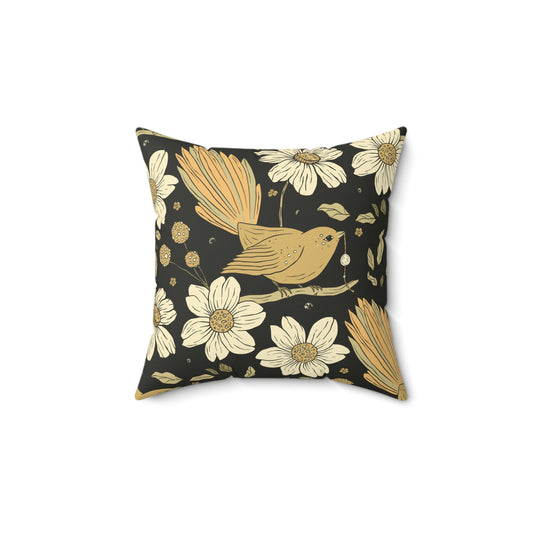 Throw Pillow Sparrow Eating and Daisies Chic Floral Square Pillow, Earthy Home Decor, Stylish Couch Cushion, Handcrafted Accent Pillow, Birthday Gift, Cozy Living Room Decor