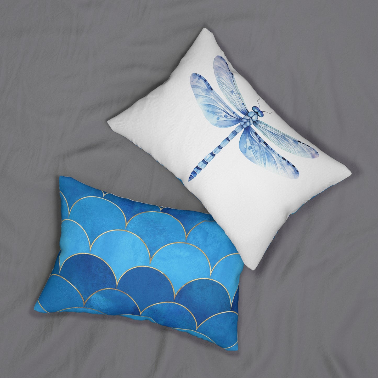 Blue Design Lumbar Pillow - Decorative Home Accent, Couch Cushion, Dragonfly Pattern, Coastal Decor, Gift for Her