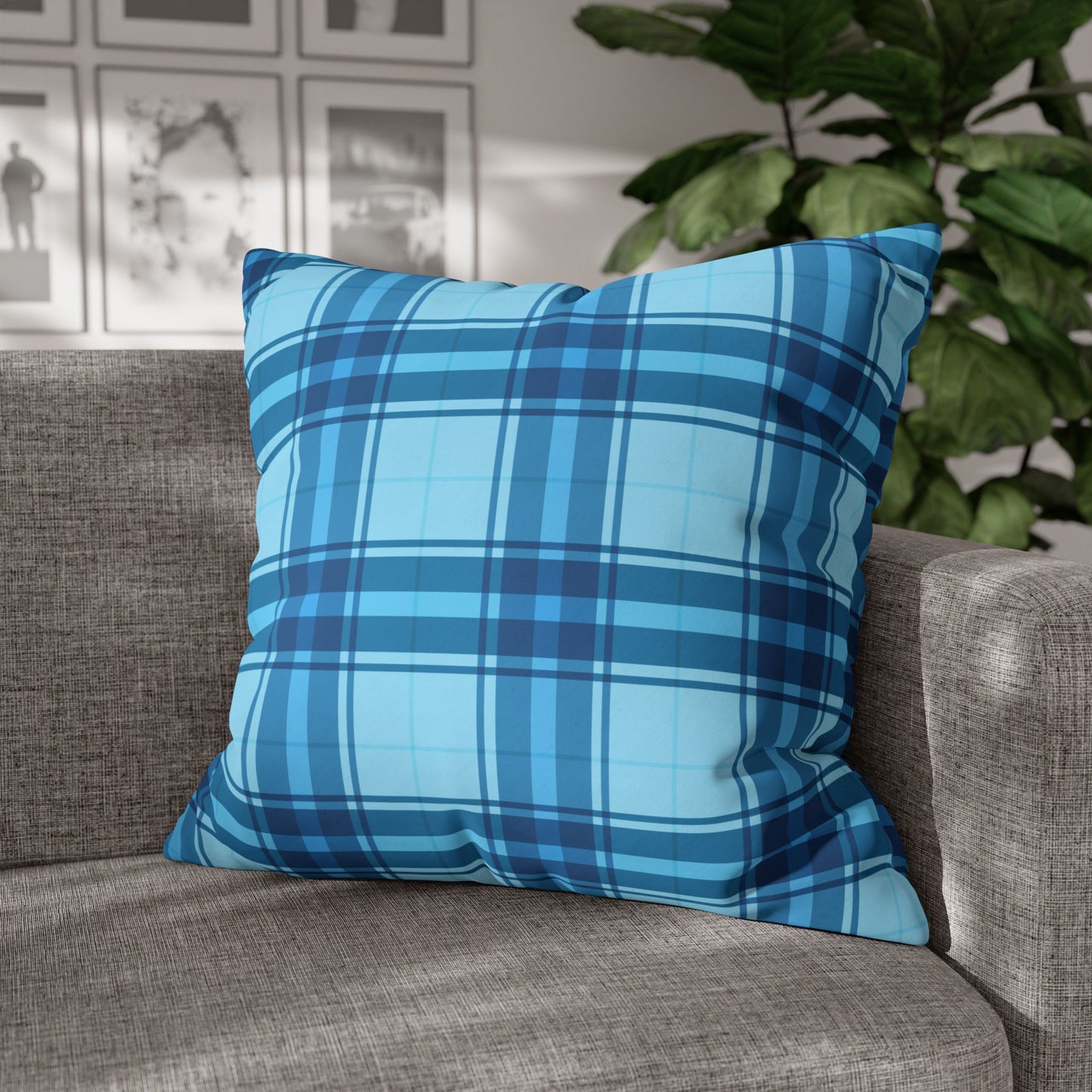 Plaid Blue Throw Pillowcase, Cozy Home Decor, Decorative Cushion, Accent Pillow, Living Room Style, Gift for Him or Her