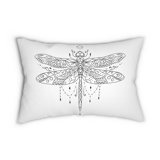 Bohemian Black and White Dragonfly Lumbar Pillow, Cozy Decor, Nature-inspired Gift, Home Accent, Summer Vibes, Relaxing Accent Pillow