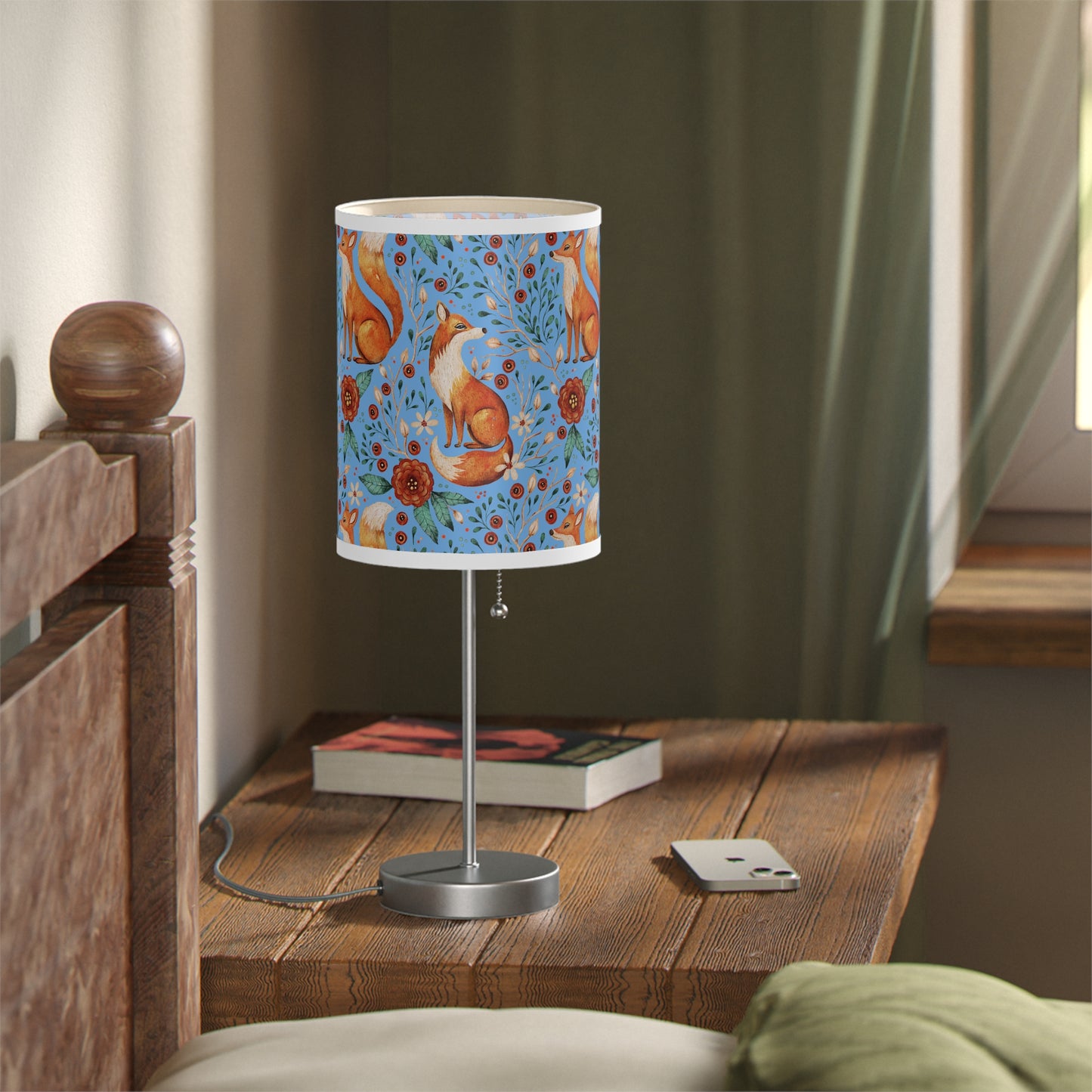Whimsical Fox Floral Table Lamp - Stylish Decorative Lighting for Cozy Spaces - Blue