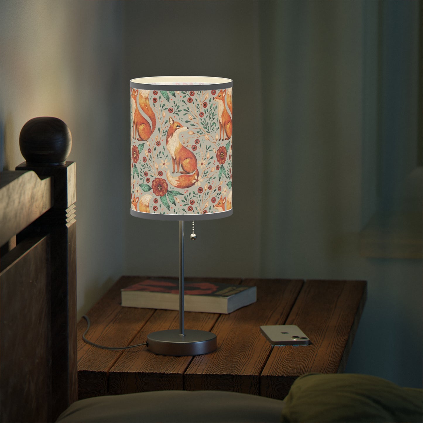 Whimsical Fox Floral Table Lamp - Stylish Decorative Lighting for Cozy Spaces - Light Grey