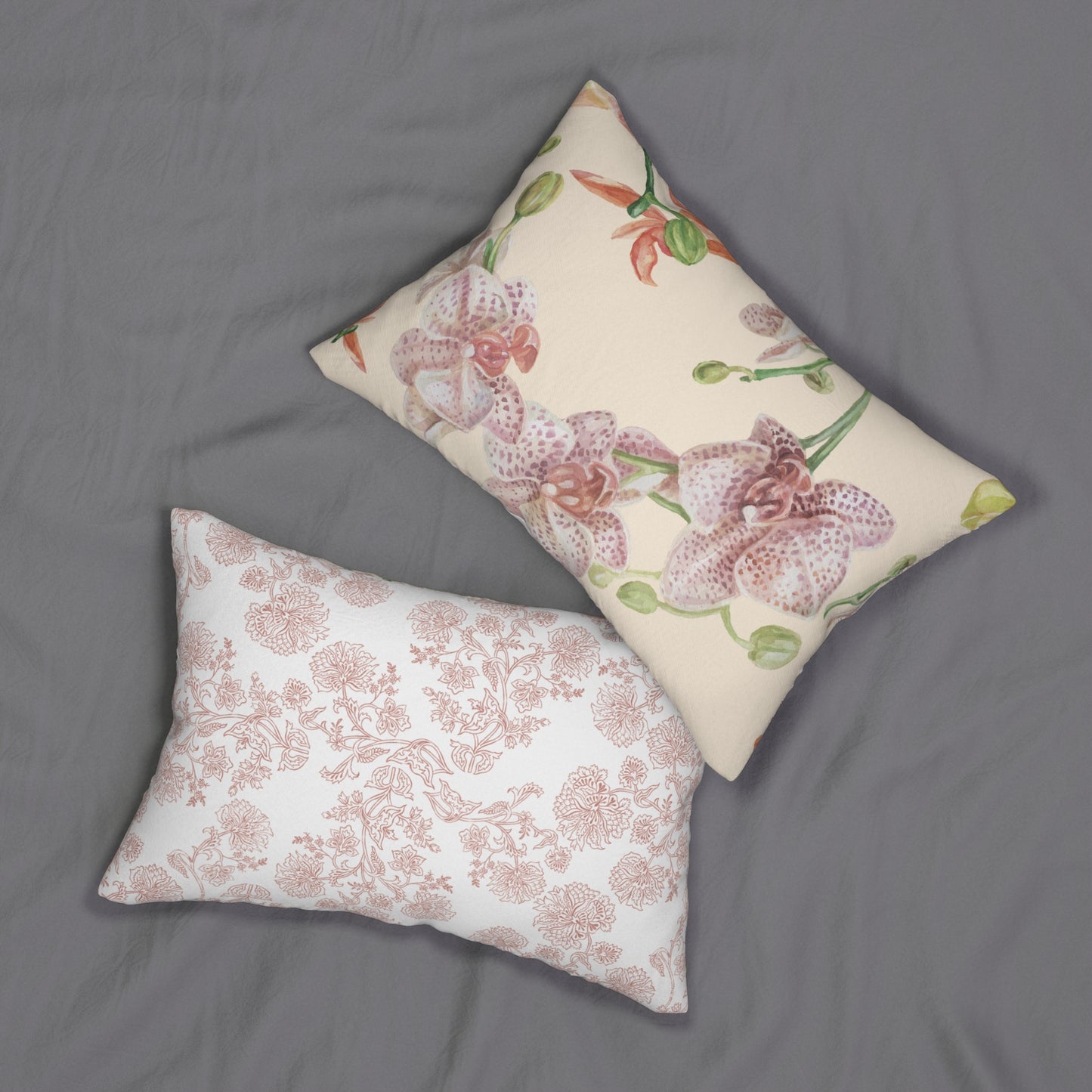 Elegant Orchid Creamy Background Floral Lumbar Pillow, Home Decor, Couch Cushion, Floral Accent, Botanical Pillow, Gift for Her, Spring Decor