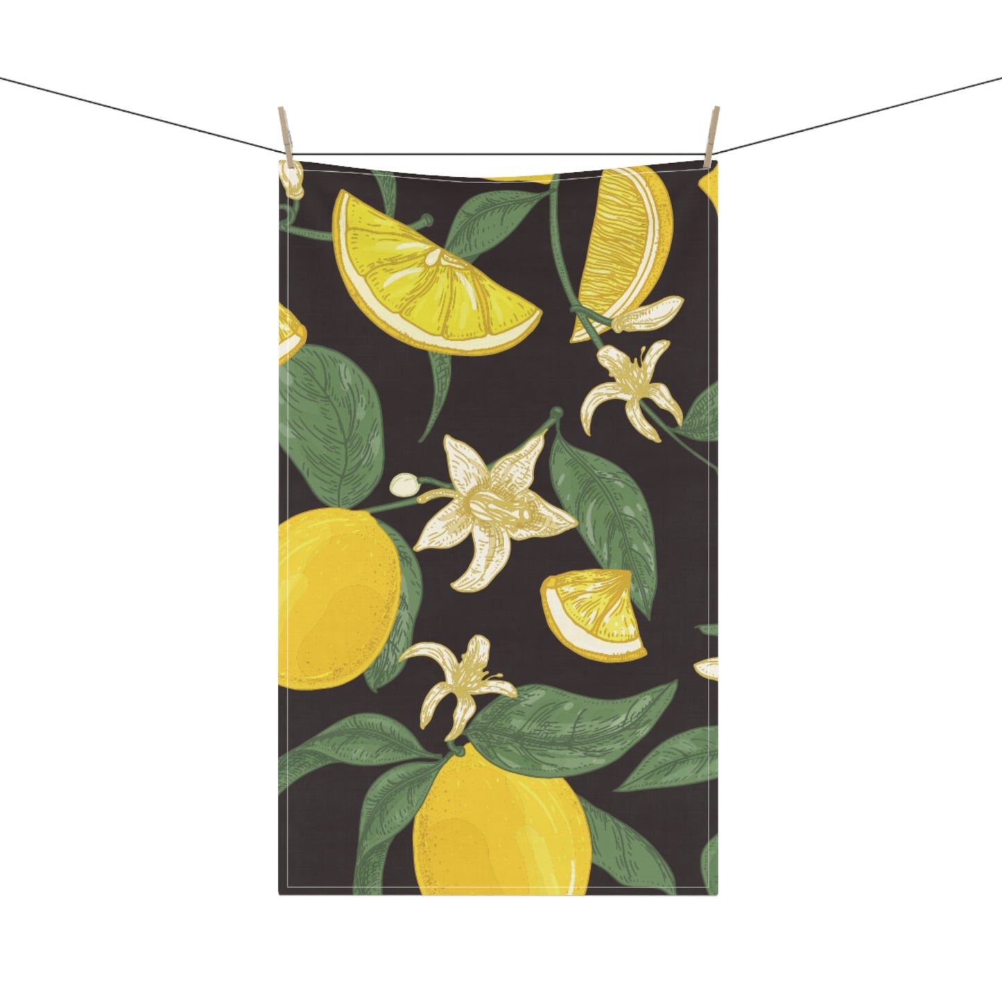 Cotton Tea Towels - Stylish Watercolor Lemon Print with Black Background