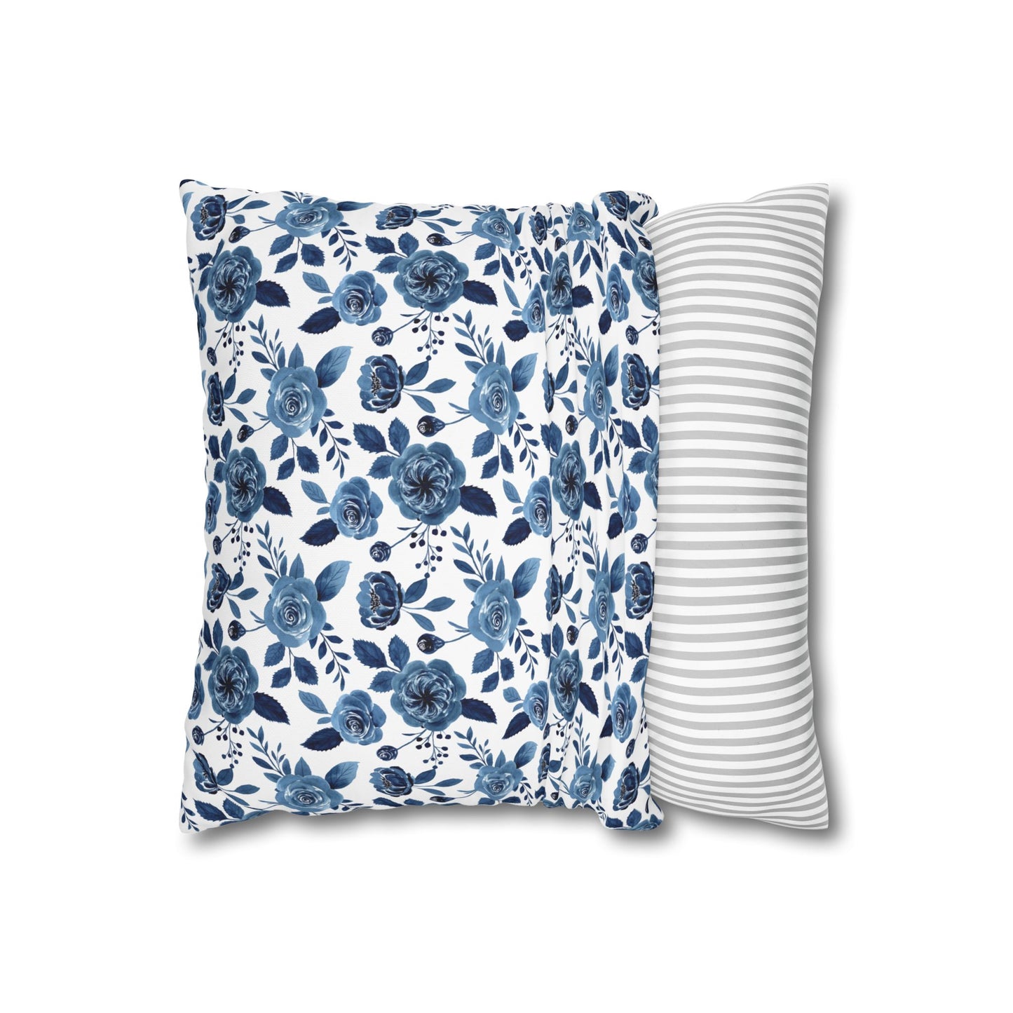 Floral Blue Canvas Pillowcase, Decorative Cushion Cover for Home Decor, Gifts for Her, Throw Pillow Cover, Cozy Living Room Accent
