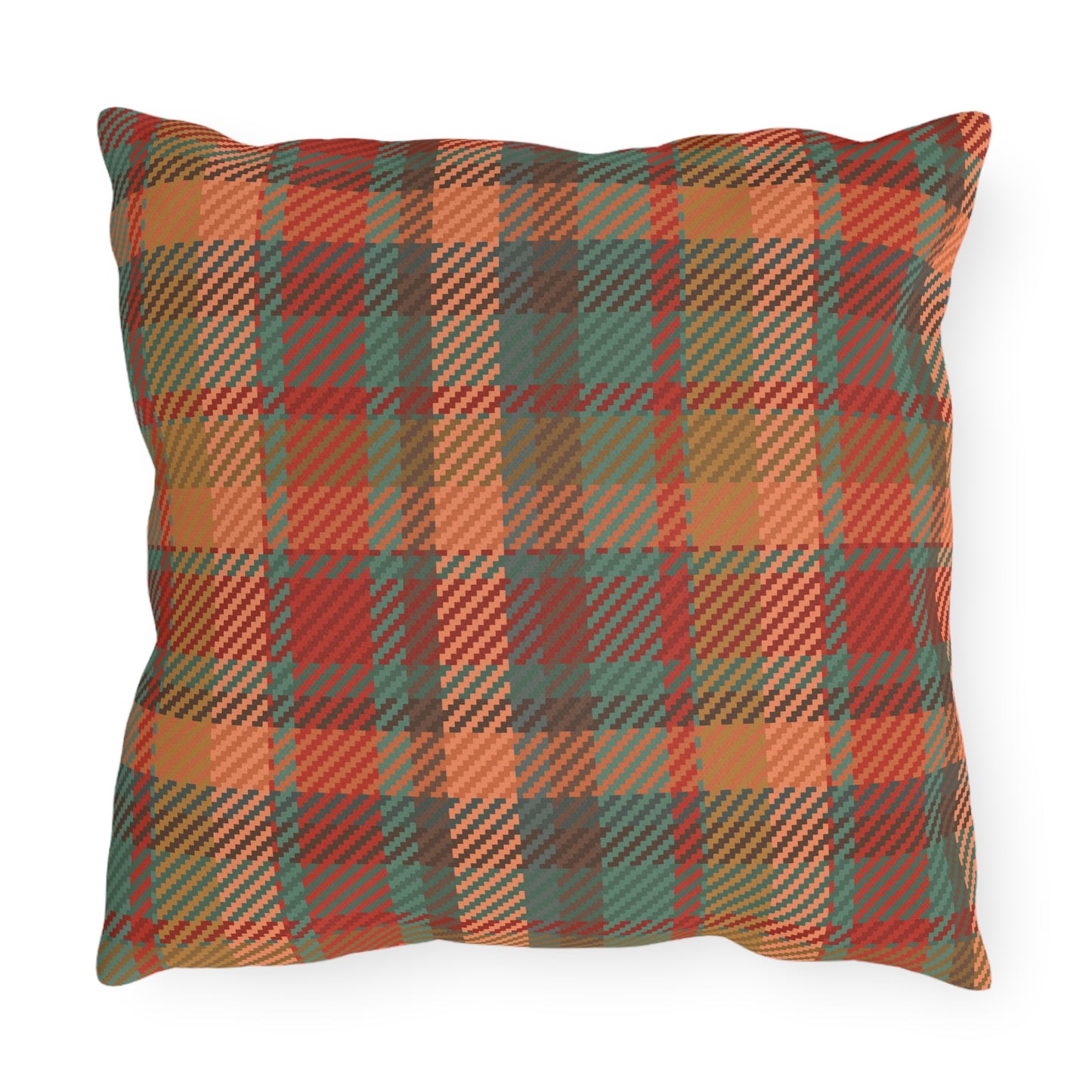Outdoor/Indoor Pillow: Sleeping Fox with Plaid Print