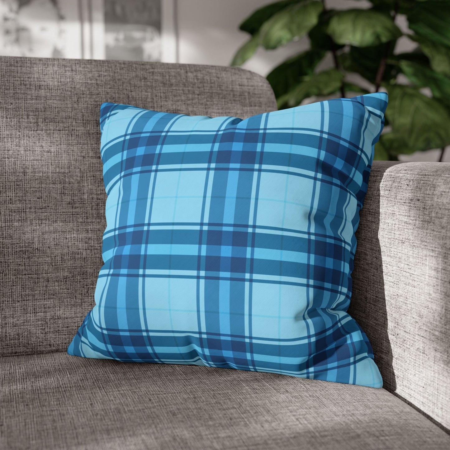 Plaid Blue Throw Pillowcase, Cozy Home Decor, Decorative Cushion, Accent Pillow, Living Room Style, Gift for Him or Her