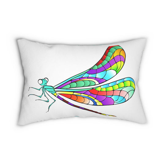 Vibrant Art Lumbar Pillow for Home Decor, Colorful Pillows for Living Room, Gift for Art Lovers, Cozy Throw Pillow, Dragonfly Design Throw