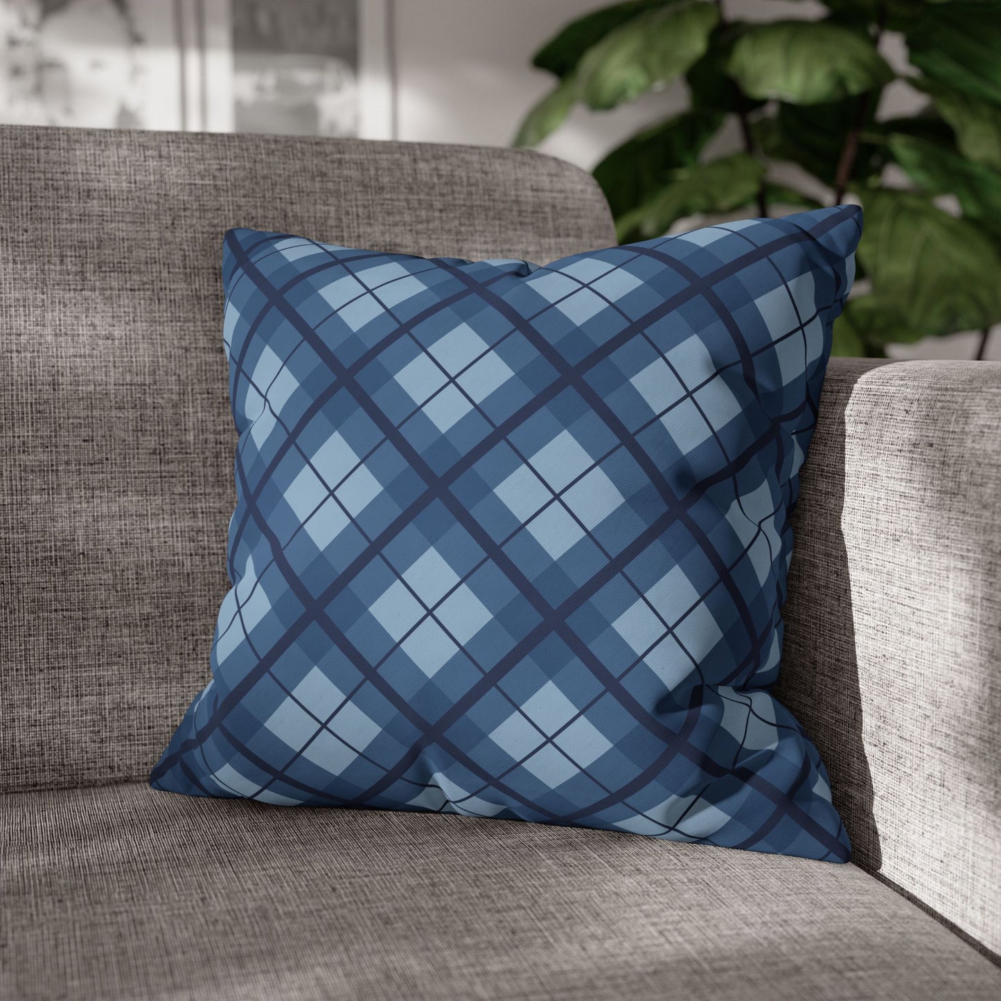 Plaid Poly Canvas Pillowcase, Cozy Home Decor, Throw Pillow, Couch Cushion, Living Room Accent, Nautical Gift, Birthday Decor