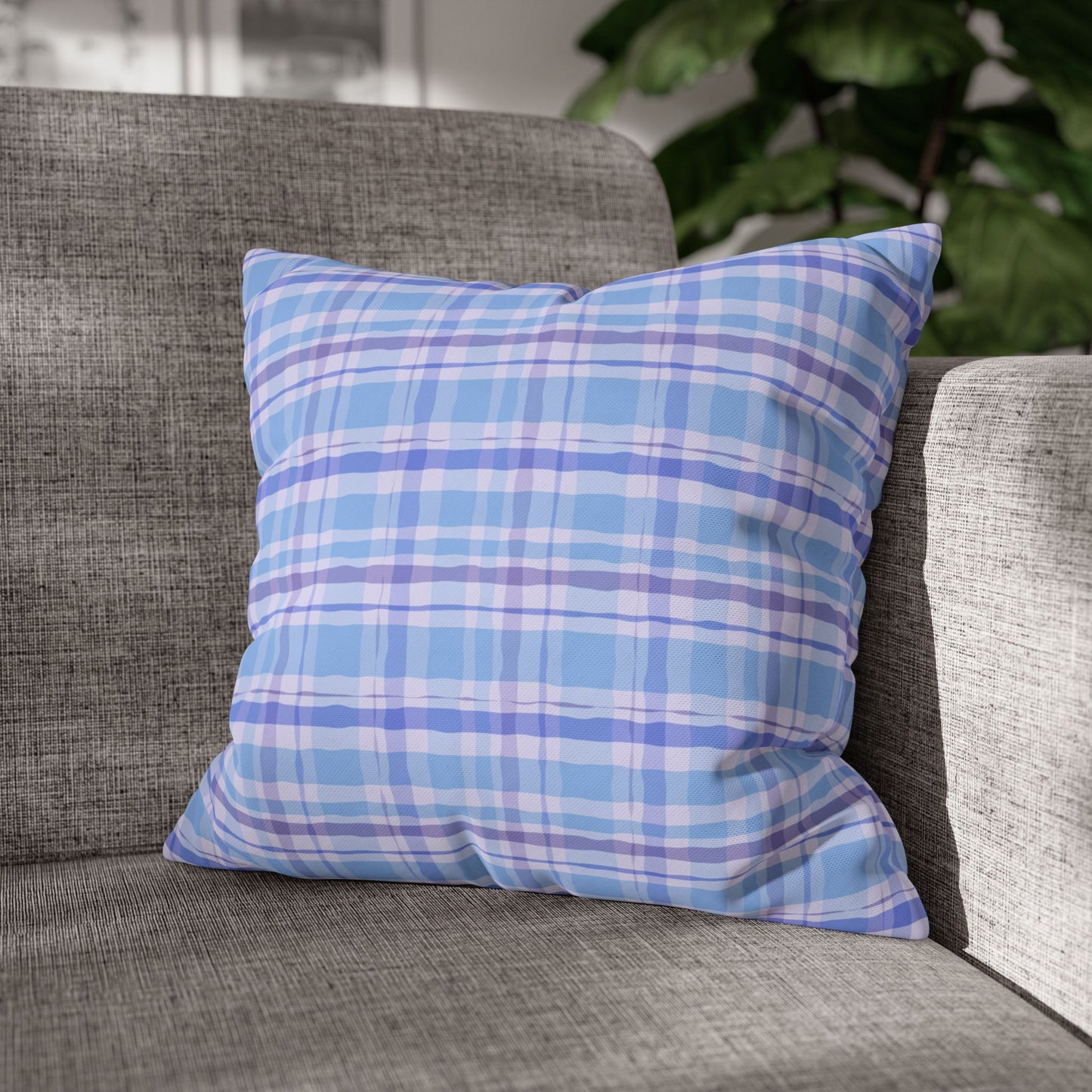 Cozy Blue Plaid Pillowcase, Soft Throw Pillow Cover, Decorative Cushion, Home Decor, Gifts for Her, Farmhouse Style