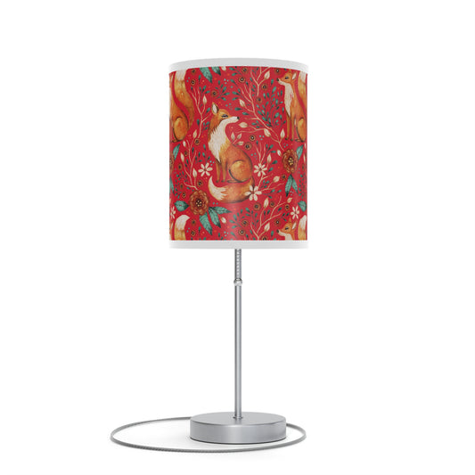 Whimsical Fox Floral Table Lamp - Stylish Decorative Lighting for Cozy Spaces - Dark Red