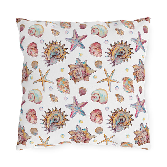 Coastal-Themed Outdoor Pillows - Nautical Shell & Blue Stripe Designs