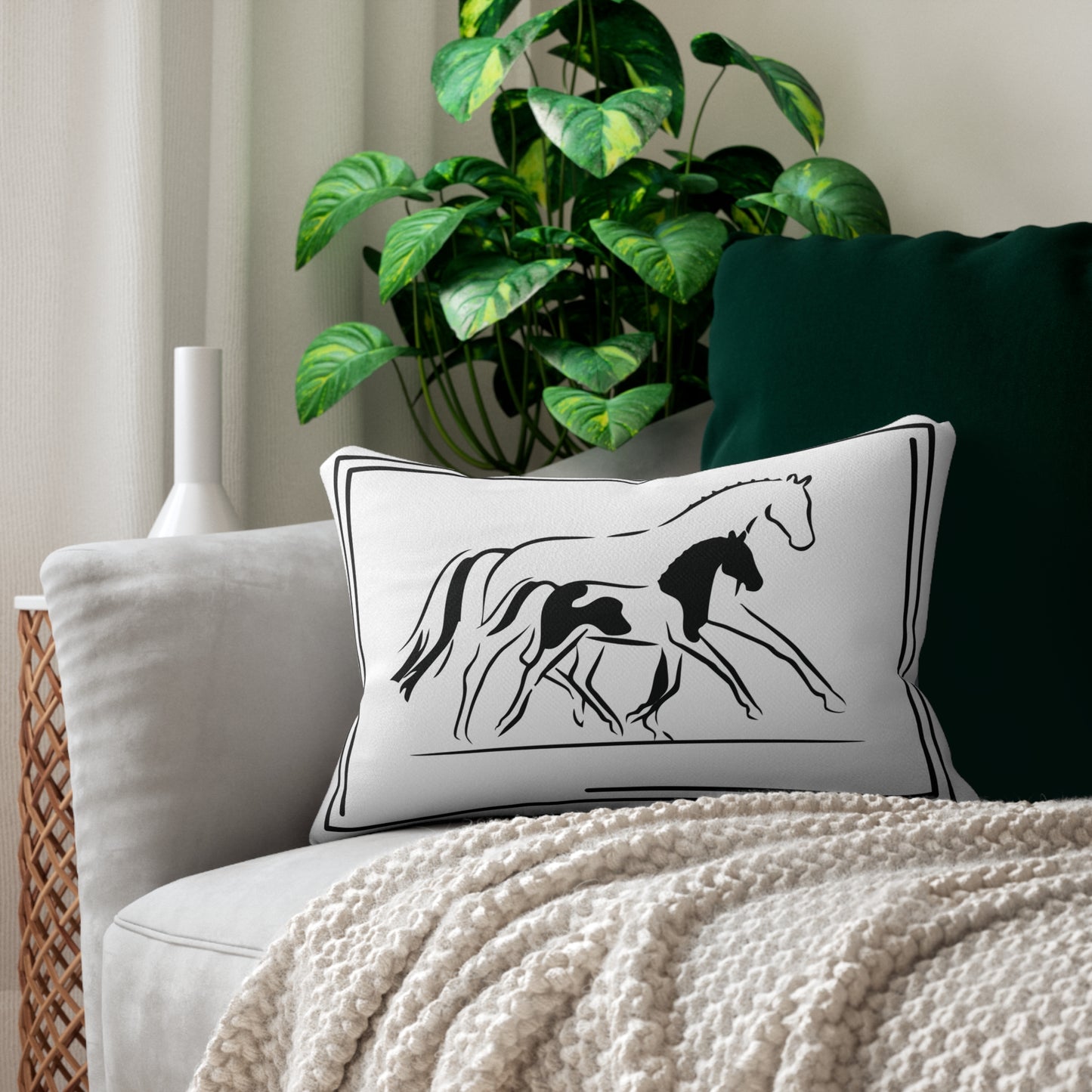 Equestrian-Themed Lumbar Pillow | Cozy Home Decor, Horse Lover Gift, Farmhouse Style, Animal Art, Throw Pillow for Relaxation