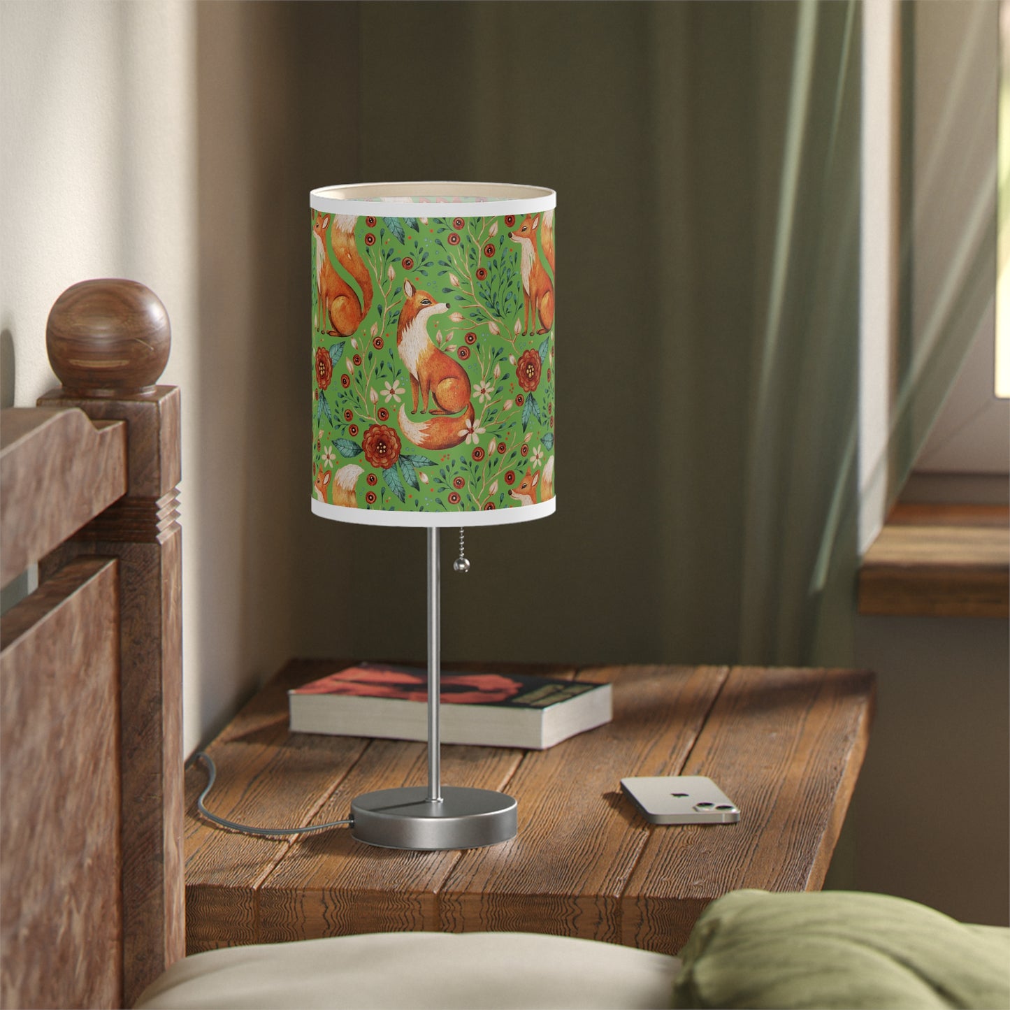 Whimsical Fox Floral Table Lamp - Stylish Decorative Lighting for Cozy Spaces  - Thyme Green
