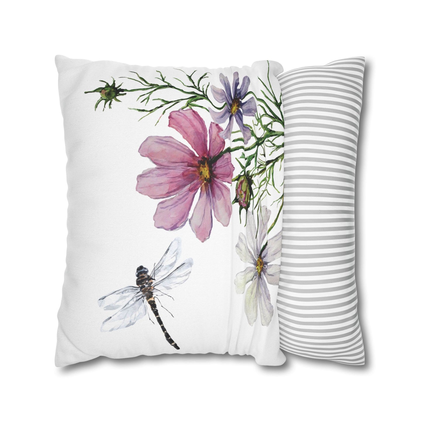 Floral Dragonfly Pillowcase, Cozy Home Decor, Boho Accent Pillows, Nature-Inspired Gift, Spring Decor