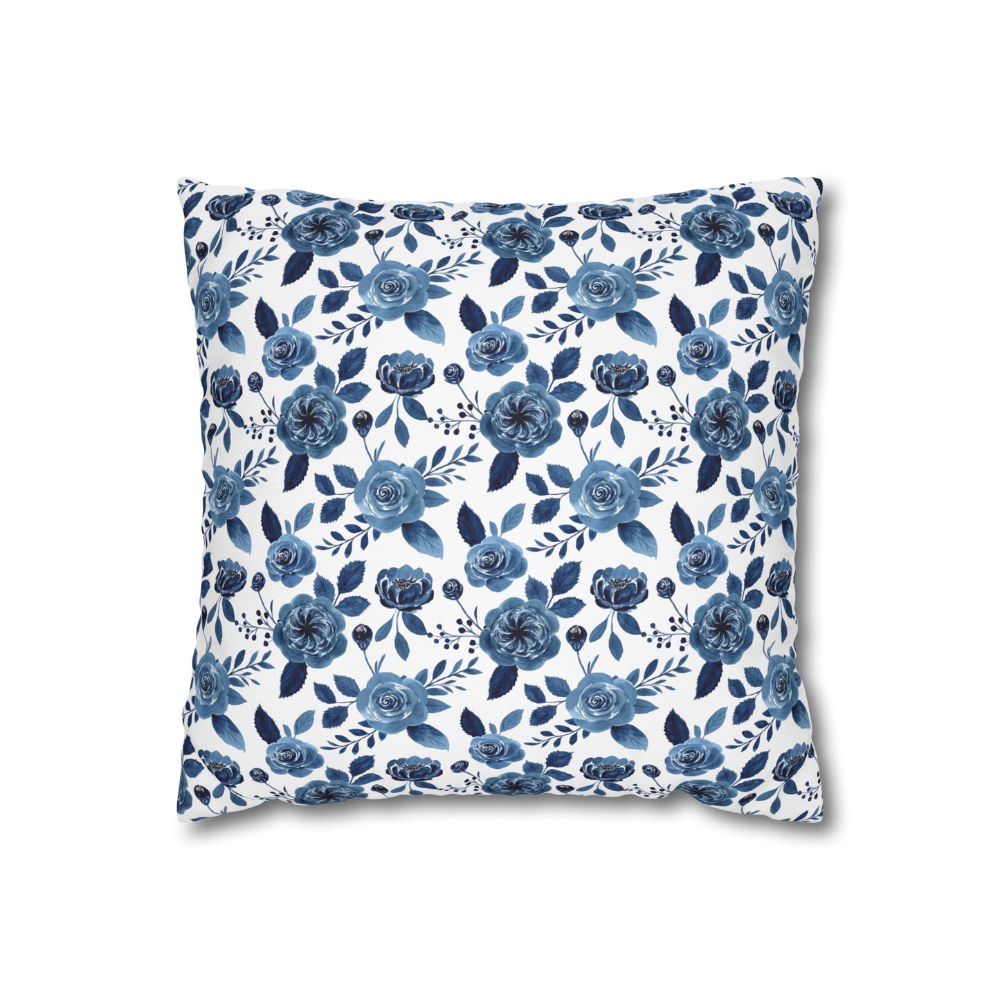 Floral Blue Canvas Pillowcase, Decorative Cushion Cover for Home Decor, Gifts for Her, Throw Pillow Cover, Cozy Living Room Accent