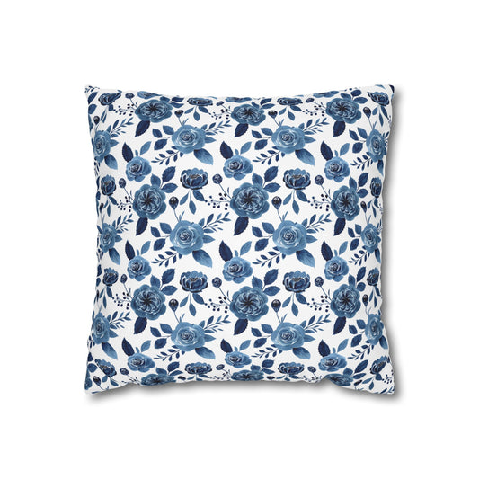 Floral Blue Canvas Pillowcase, Decorative Cushion Cover for Home Decor, Gifts for Her, Throw Pillow Cover, Cozy Living Room Accent