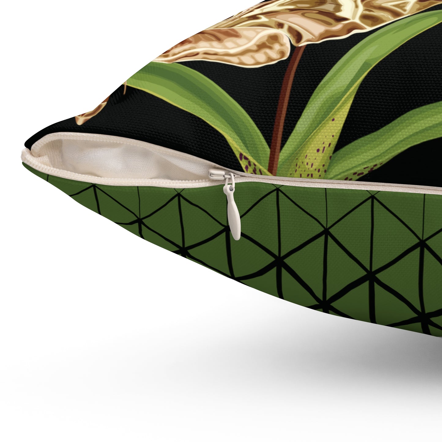 Venus Slipper Orchid Botanical & Geometric Square Accent Throw Pillow | Decorative Cushion, Home Decor, Gift Idea, Nature Theme, Modern Design