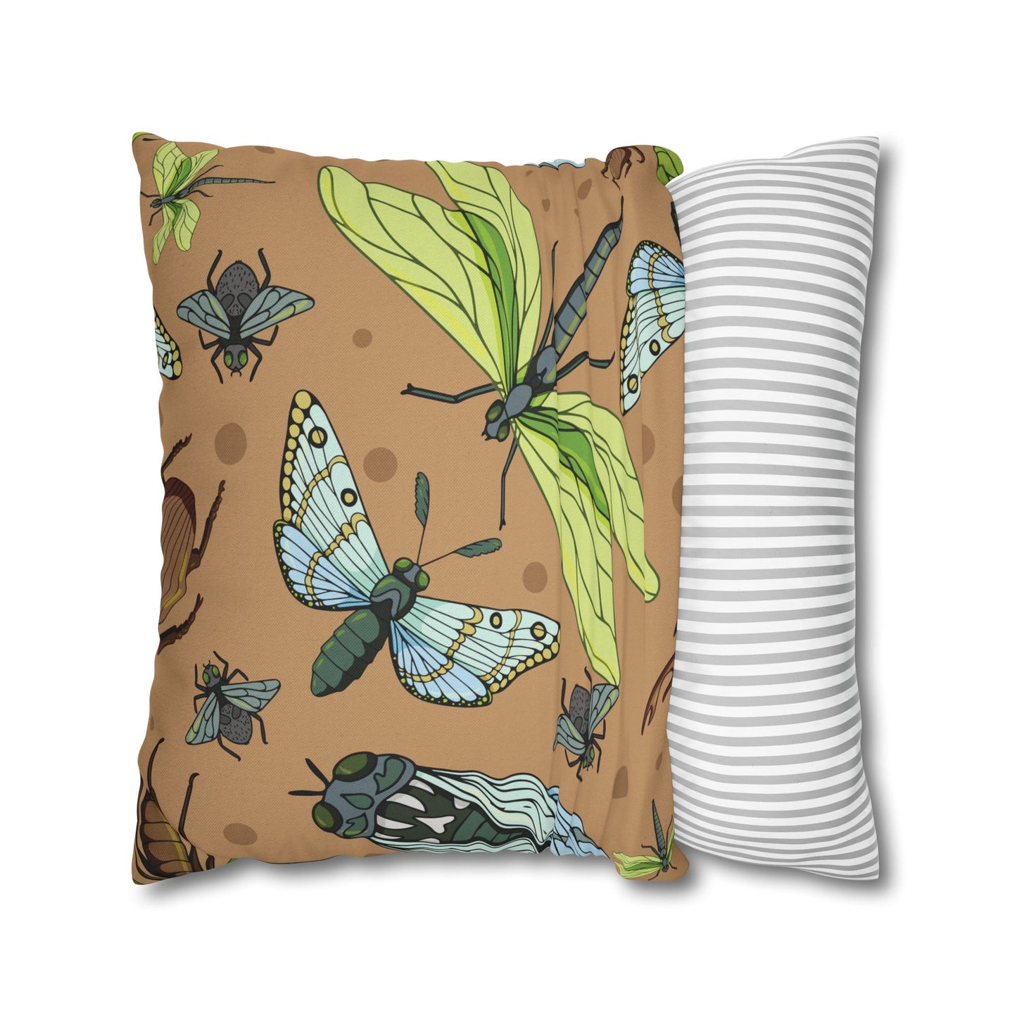 Nature-Inspired Dragonfly and Friends in Earthy Colors Decorative Pillowcase