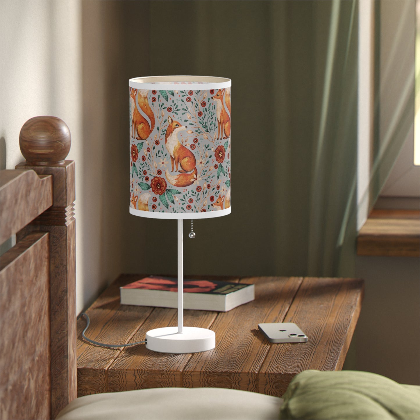 Whimsical Fox Floral Table Lamp - Stylish Decorative Lighting for Cozy Spaces - Light Grey