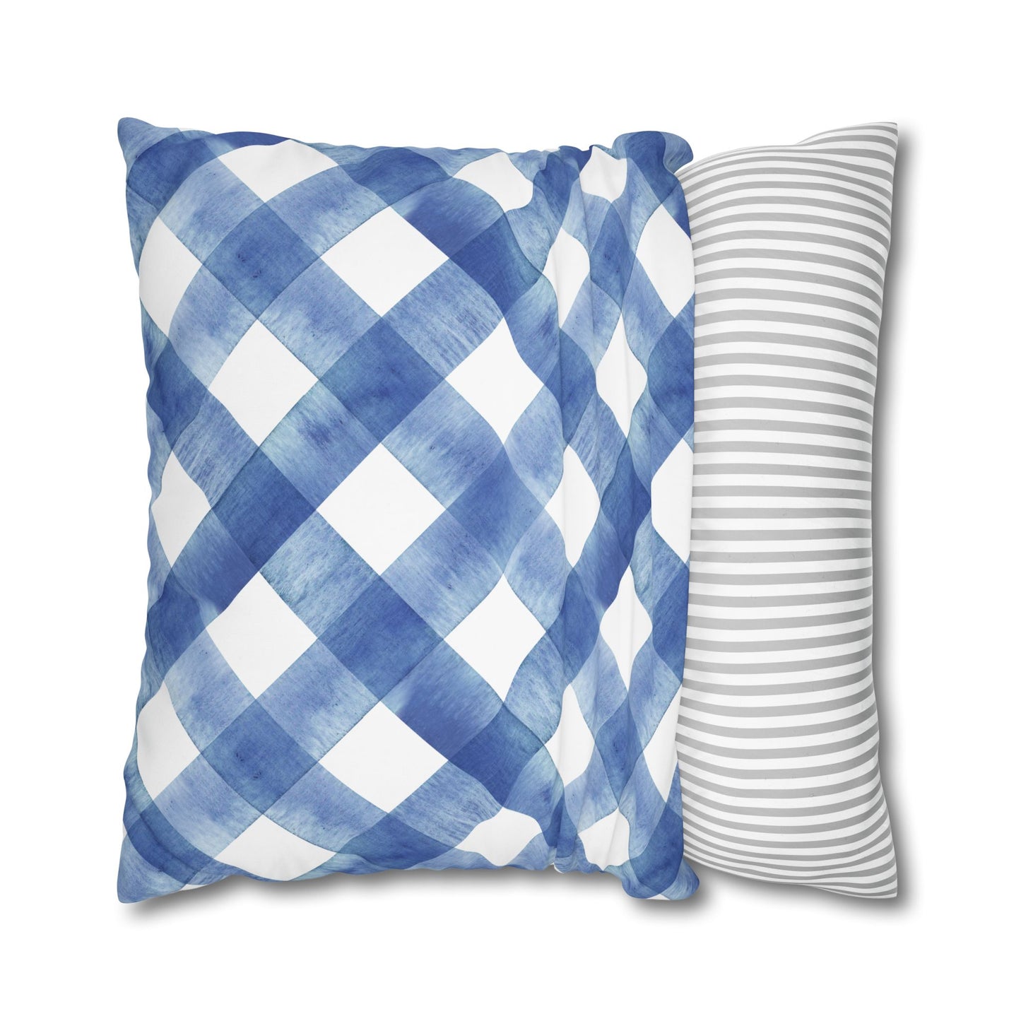 Blue Plaid Poly Canvas Pillowcase, Cozy Home Decor, Farmhouse Cushion, Throw Pillow Cover, Gift for Homeowners