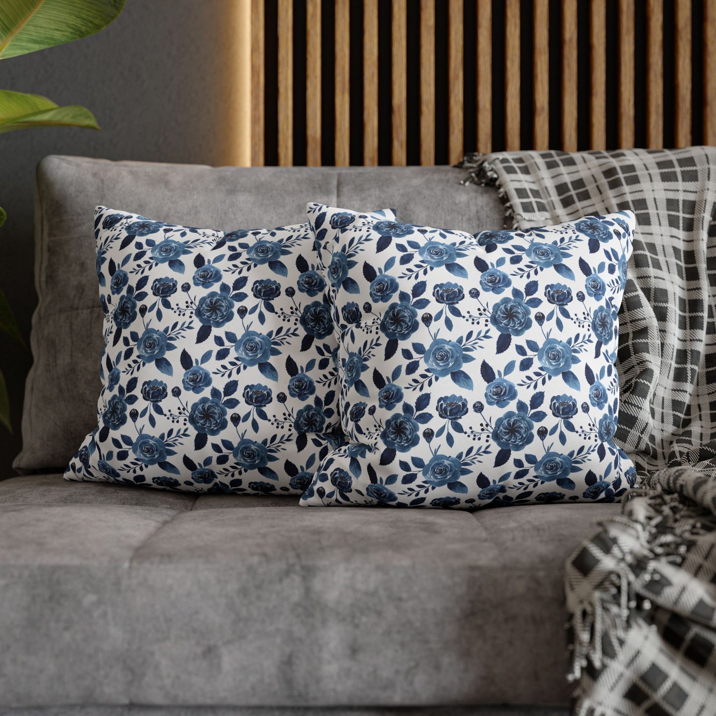 Floral Blue Canvas Pillowcase, Decorative Cushion Cover for Home Decor, Gifts for Her, Throw Pillow Cover, Cozy Living Room Accent