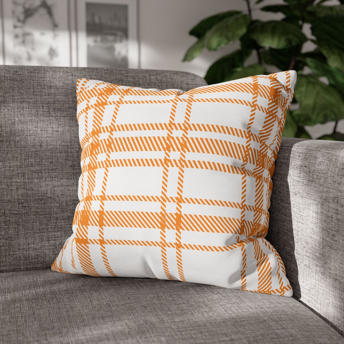 Cozy Plaid Pillowcase | Soft Square Canvas Cushion for Home Decor, Farmhouse Style, Living Room, Seasonal Gift, Wedding Decor