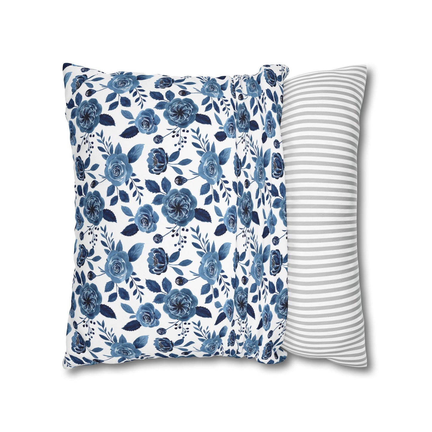 Floral Blue Canvas Pillowcase, Decorative Cushion Cover for Home Decor, Gifts for Her, Throw Pillow Cover, Cozy Living Room Accent