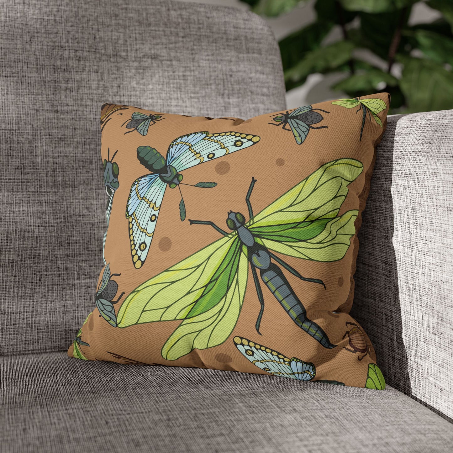 Nature-Inspired Dragonfly and Friends in Earthy Colors Decorative Pillowcase