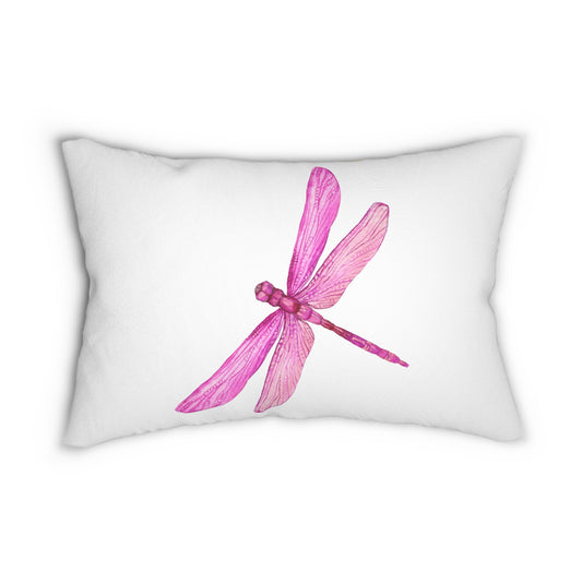 Floral Lumbar Pillow with Pink Dragonfly Design, Decorative Pillow for Home Decor, Gift for Nature Lovers, Couch Cushion, Boho Accent