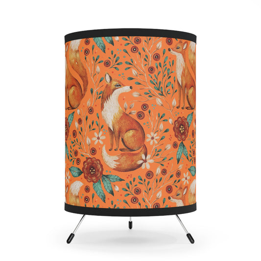 Whimsical Fox Tripod Lamp - High-Res Printed Shade for Cozy Decor - Sunset Orange