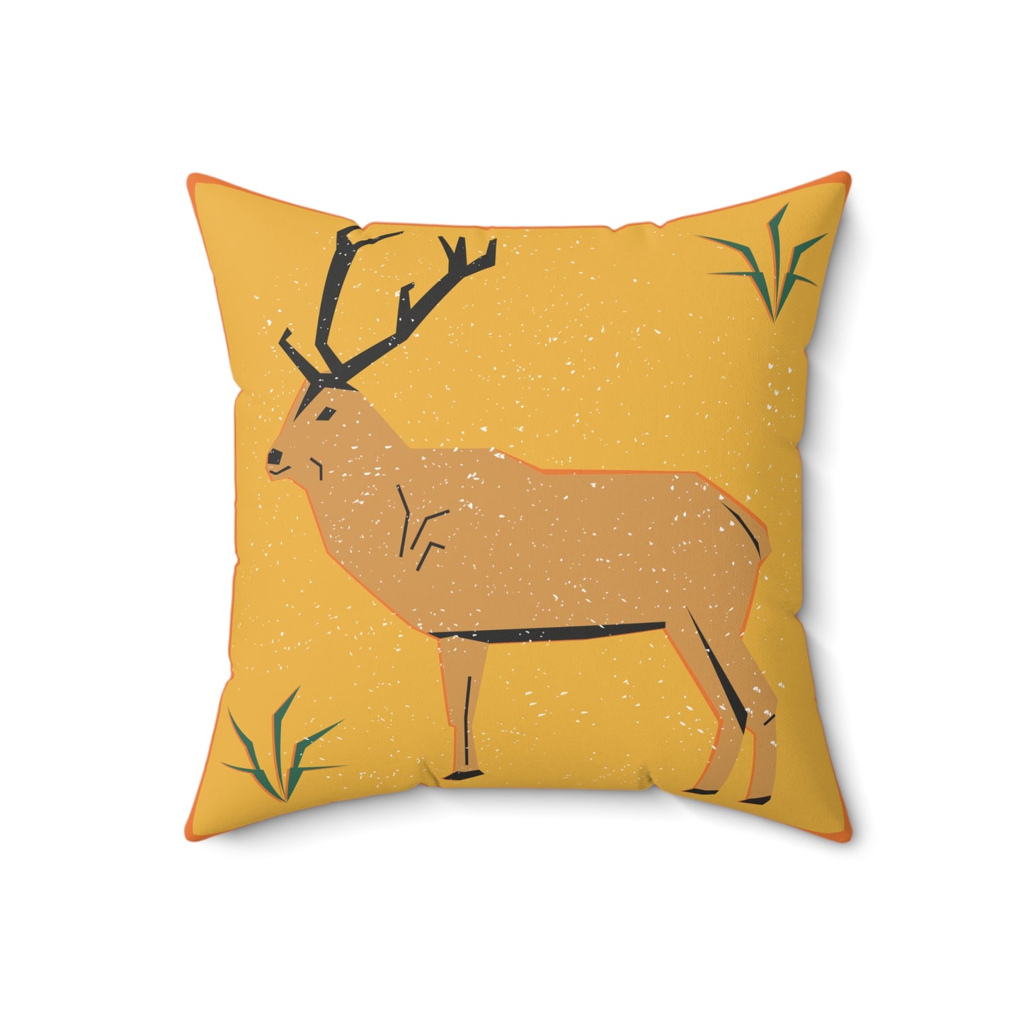 Rustic Stag Throw Pillow – Mustard Yellow Accent
