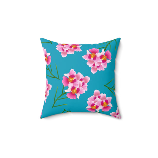 Tropical Bloom Reversible Throw Pillow – Pink Orchids & Turquoise with Sunny Yellow Pattern Accent Pillow for Home Decor, Cushion, Throw Pillow, Living Room Decor, Gift Ideas, Modern Home Accessories