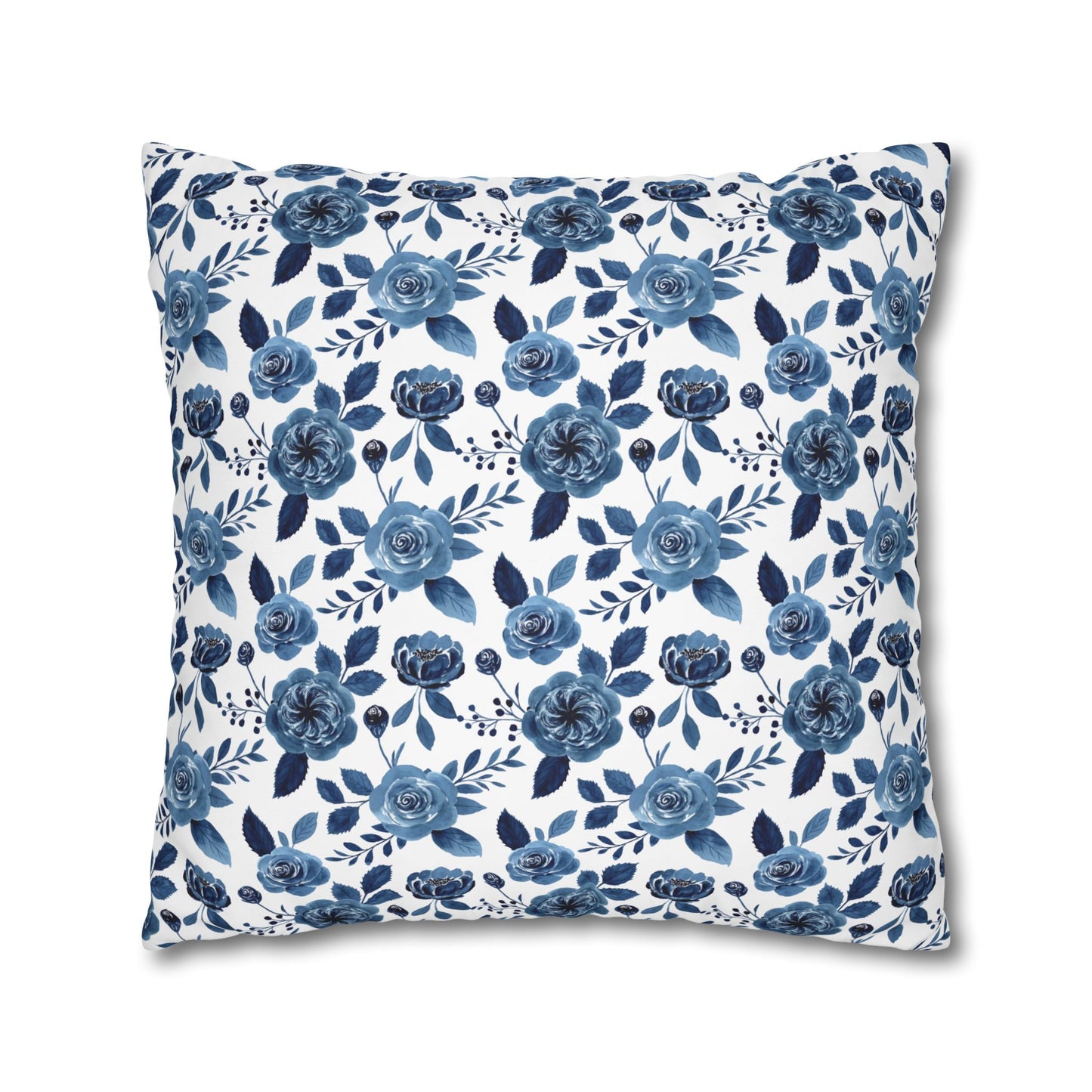 Floral Blue Canvas Pillowcase, Decorative Cushion Cover for Home Decor, Gifts for Her, Throw Pillow Cover, Cozy Living Room Accent