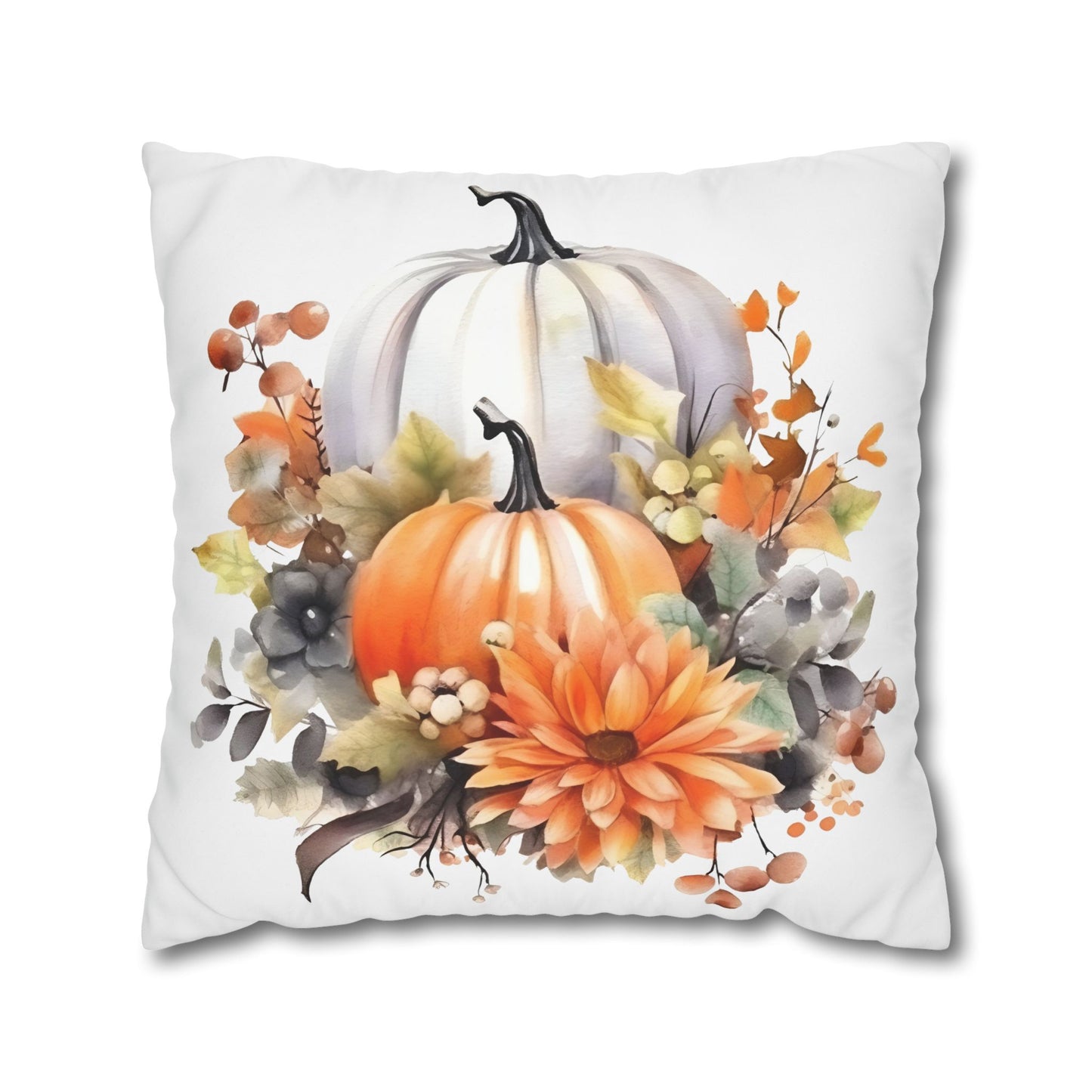 Autumn Floral Pillowcase, Cozy Fall Decor, Pumpkin Decorative Cushion, Harvest Home Accent, Thanksgiving Gift Ideas
