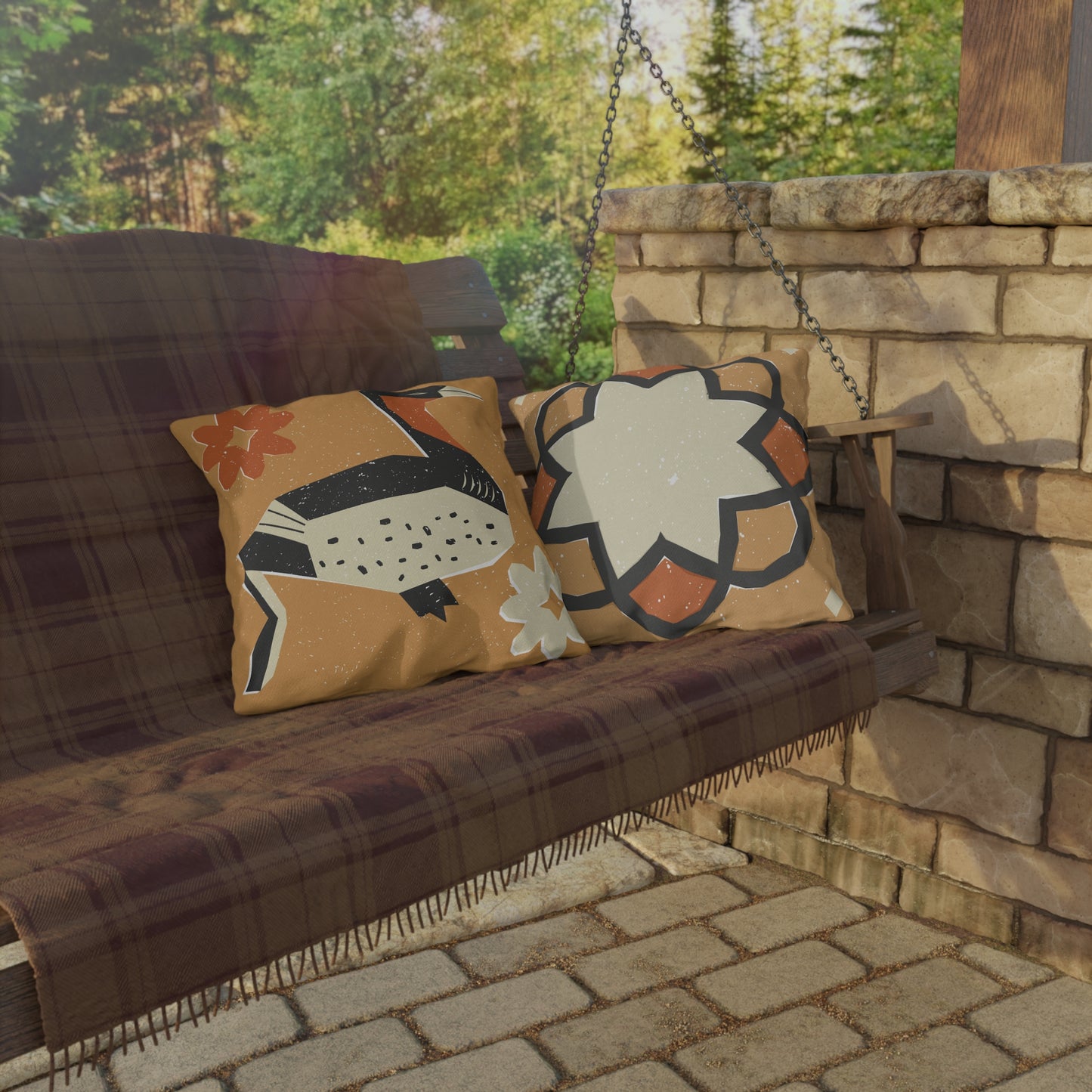 Tribal Design Rustic Goose Stylish Outdoor Pillow for Cozy Settings, Garden Decor, Boho Patio Accessories, Spring/Summer Vibes, Gift for Nature Lovers