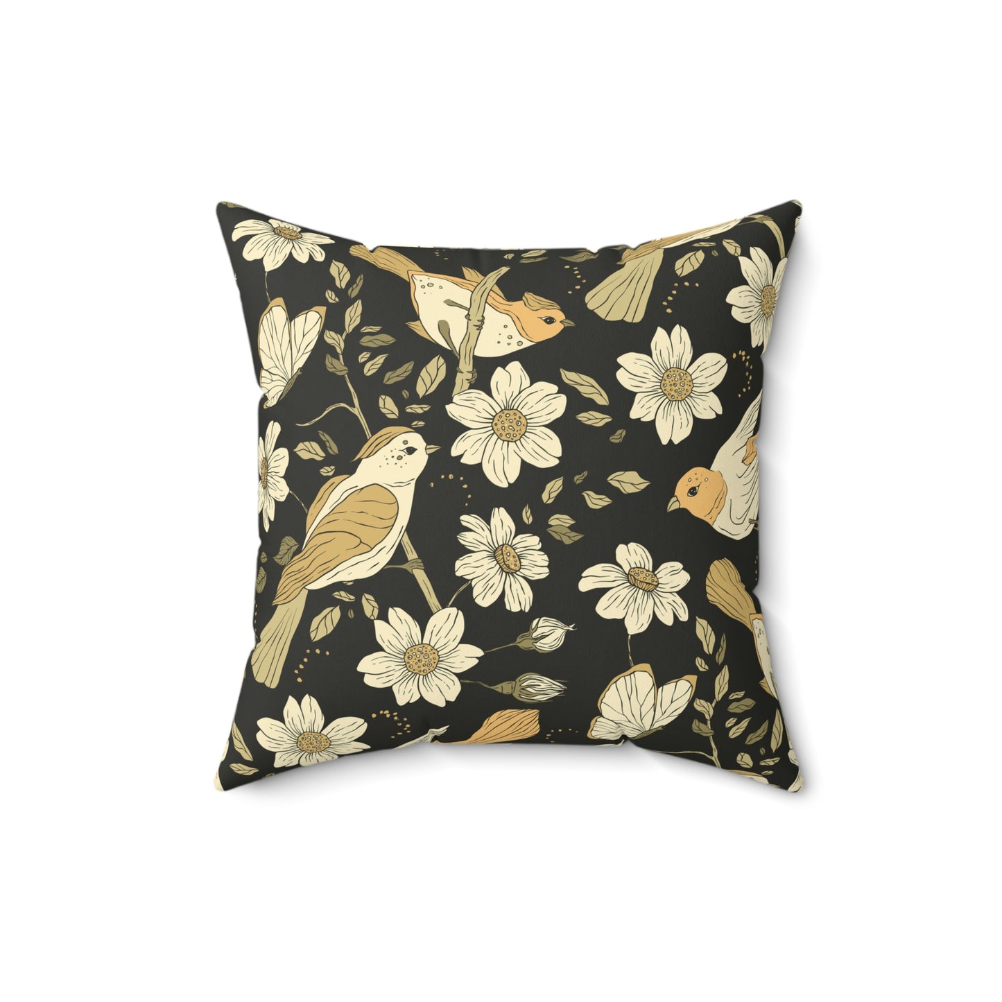 Throw Pillow Sparrows and Daisies Nature-Inspired Decorative Pillow, Cozy Home Decor, Botanical Throw Pillow, Floral Accent Cushion, Bird Print Pillow