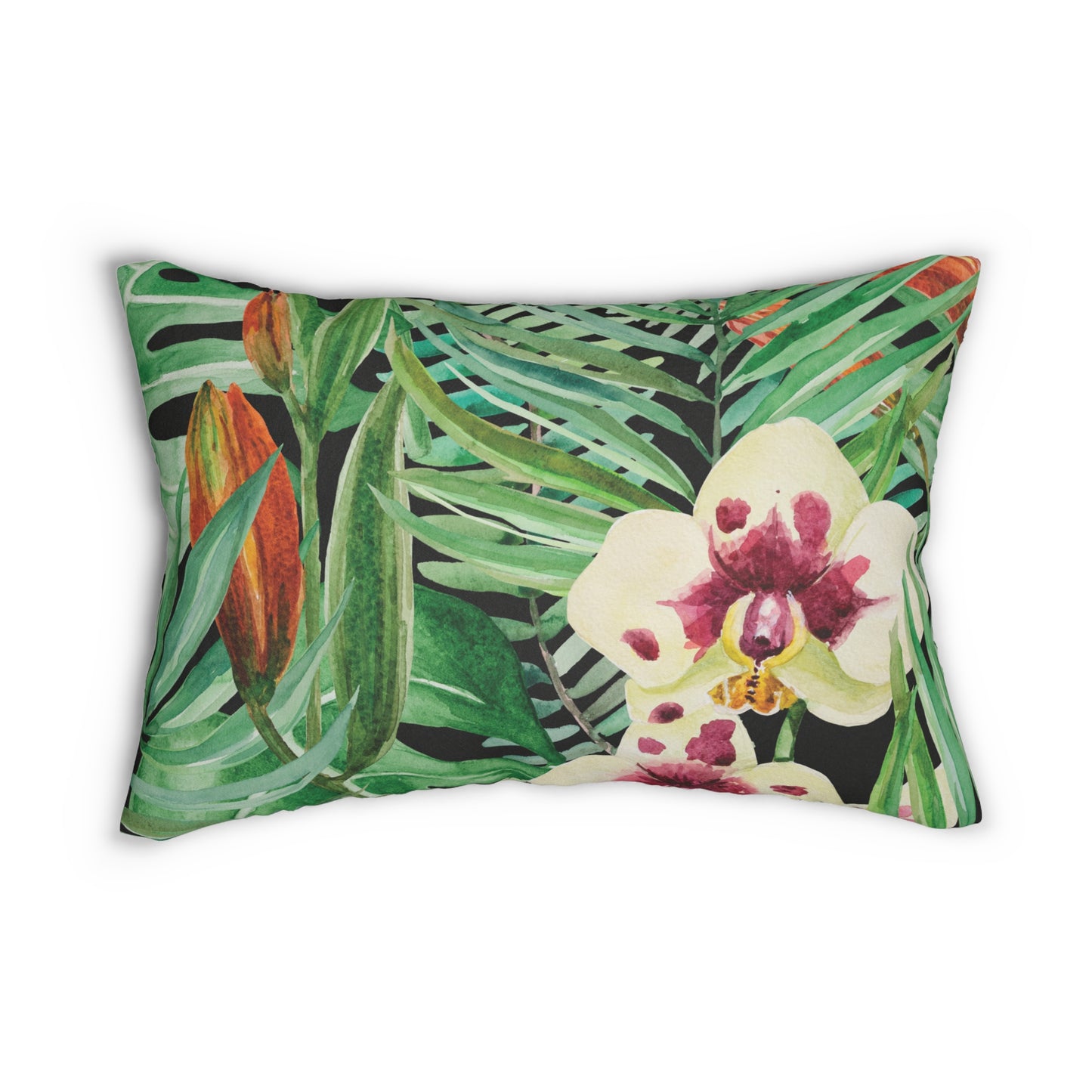 Tropical Exotic Orchid Floral Lumbar Pillow, Botanical Decorative Cushion, Nature-Inspired Home Decor, Gift for Plant Lovers, Cozy Living Room Accent