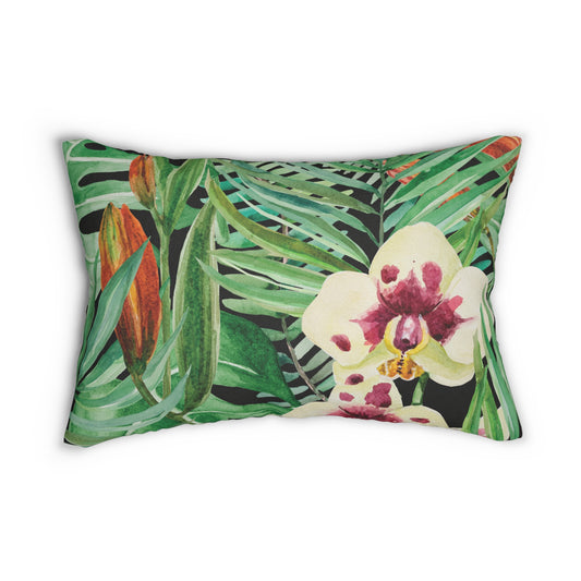 Tropical Exotic Orchid Floral Lumbar Pillow, Botanical Decorative Cushion, Nature-Inspired Home Decor, Gift for Plant Lovers, Cozy Living Room Accent