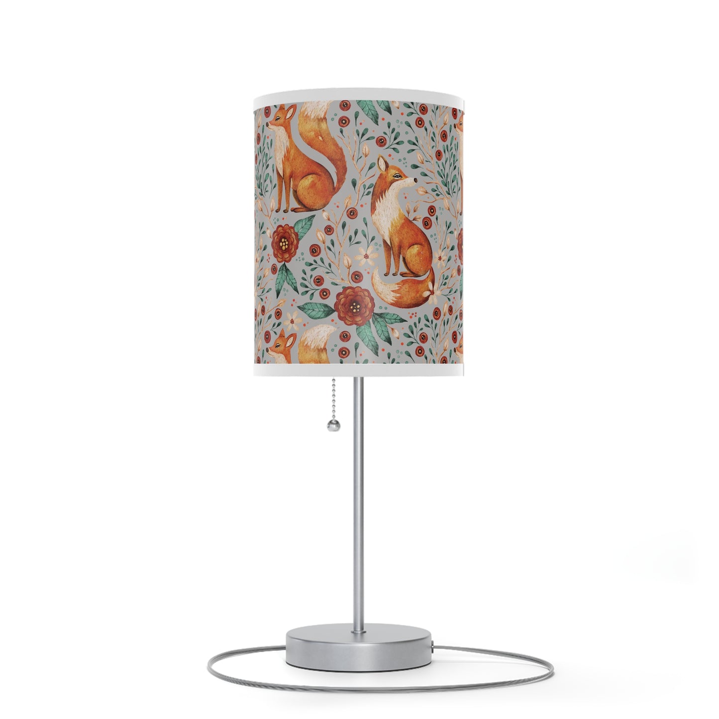 Whimsical Fox Floral Table Lamp - Stylish Decorative Lighting for Cozy Spaces - Light Grey