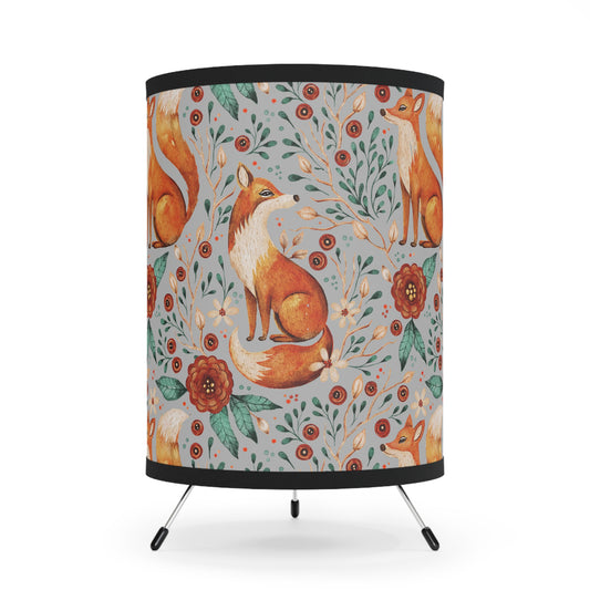 Whimsical Fox Tripod Lamp - High-Res Printed Shade for Cozy Decor - Light Grey