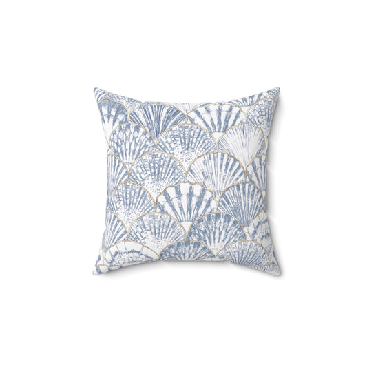 Ocean-Inspired Square Pillow, Coastal Decor, Nautical Living Room Cushion, Shell Pattern Pillow, Beach House Accent
